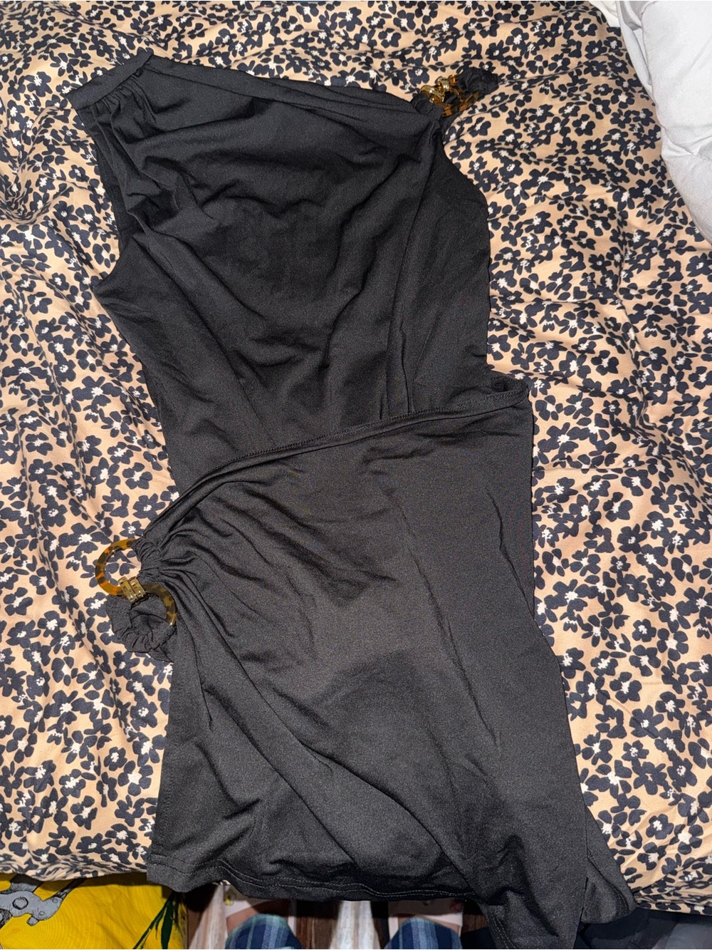 SHEIN Black Mini Dress with Tortoiseshell Ring Detail